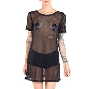 iHeartRaves Oversized Fishnet T shirt dress